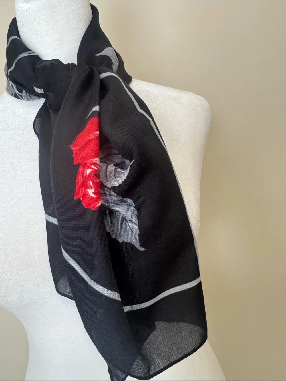 Honig Scarves Black Red Rose Floral Scarf Made in Italy
